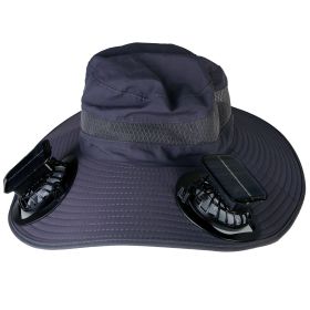 Outdoor Wide Brim Sun Hat with 2 Solar Rechargeable Fans – UPF50+, 3 Speeds, Breathable Waterproof Mesh for Hiking & Camping (Color: Dark Gray)