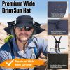 Outdoor Wide Brim Sun Hat with 2 Solar Rechargeable Fans – UPF50+, 3 Speeds, Breathable Waterproof Mesh for Hiking & Camping