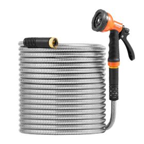 VEVOR Metal Garden Hose - Stainless Steel, No-Kink with 10-Function Nozzle (Size: 100 ft)