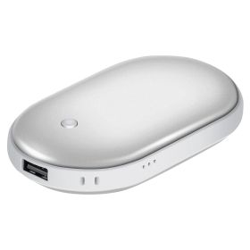 Rechargeable Hand Warmer 5000mAh Power Bank - Double-Sided Heating (Color: Silver)