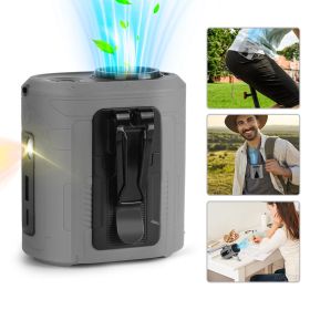5-in-1 Wearable Waist Clip Fan – 10,000mAh, 5 Speeds, Flashlight & Hands-Free Turbo Cooling for Camping, Travel, Job Sites (Color: Gray)