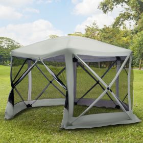 Outsunny 12'x12' Hexagon Pop-Up Party Tent Gazebo – Mesh Netting Walls & Shaded Interior (Color: Beige)