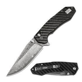 Premium CNC Damascus Ball Bearing Pocket Knife Collection – Carbon Fiber Handles (Color: Carbon Fiber)