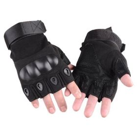 XG-TG2 Hard Knuckle Tactical Gloves (Half Finger) Military Style (Color: Black, Size: Medium)