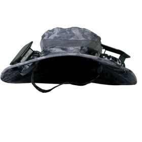 Outdoor Wide Brim Sun Hat with 2 Solar Rechargeable Fans – UPF50+, 3 Speeds, Breathable Waterproof Mesh for Hiking & Camping (Color: Gray Ink)