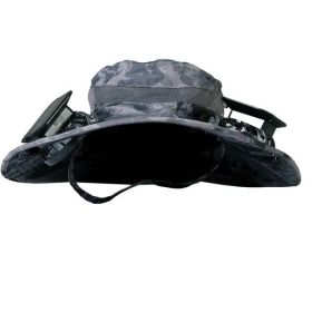 Outdoor Wide Brim Sun Hat with 2 Solar Rechargeable Fans – UPF50+, 3 Speeds, Breathable Waterproof Mesh for Hiking & Camping (Color: Gray Ink)