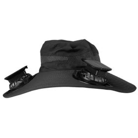 Outdoor Wide Brim Sun Hat with 2 Solar Rechargeable Fans – UPF50+, 3 Speeds, Breathable Waterproof Mesh for Hiking & Camping (Color: Black)