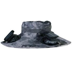 Outdoor Wide Brim Sun Hat with 2 Solar Rechargeable Fans – UPF50+, 3 Speeds, Breathable Waterproof Mesh for Hiking & Camping (Color: Dark Gray)