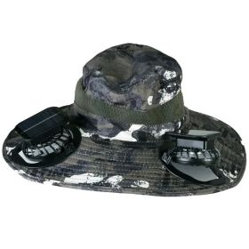 Outdoor Wide Brim Sun Hat with 2 Solar Rechargeable Fans – UPF50+, 3 Speeds, Breathable Waterproof Mesh for Hiking & Camping (Color: Green Graffiti)