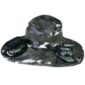 Outdoor Wide Brim Sun Hat with 2 Solar Rechargeable Fans – UPF50+, 3 Speeds, Breathable Waterproof Mesh for Hiking & Camping (Color: Green Graffiti)