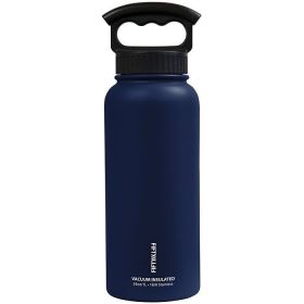 Fifty-Fifty Vacuum Insulated Bottles with 3 Finger Lid (Color: Navy Blue, Size: 34oz)