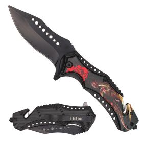 Day Zero Survival 8.5" Tactical Rescue Spring Assisted Folding Pocket Knife – Multiple 3D Design Options (Design: Dragon)