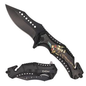 Day Zero Survival 8.5" Tactical Rescue Spring Assisted Folding Pocket Knife – Multiple 3D Design Options (Design: Grim Reaper)
