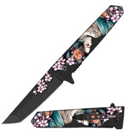 Day Zero Survival 9" Anime Katana Style Spring Assisted Folding Pocket Knife – Multiple Designs (Design: Maiko)