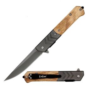 9" Military Wood Handle Tactical Spring Assisted Pocket Knife - 2 Color Selection (Color: Wood Handle)