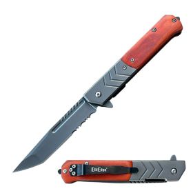 9" Military G10 Handle Tanto Serrated 440C Steel Blade Spring Assist Pocket Knife - 3 Color Selection (Color: Wood)