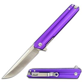 Aluminum Handle Spring Assist Open Folding Pocket Knife Everyday Carry - 6 Color Selection (Color: Purple)