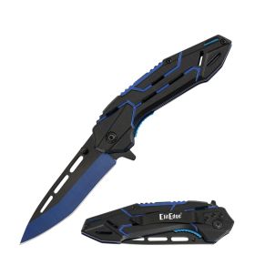 8.25" ElectroPlated Spring Assisted Opening Pocket Knife - 2 Color Selection (Color: Blue)