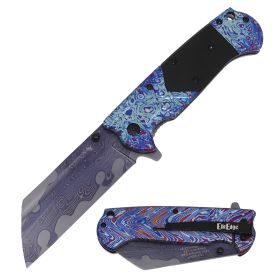 Day Zero Survival Cleaver Razor Spring Assisted Folding Pocket Knife – Multiple Handle Styles (Color: Etched G10 Handle)