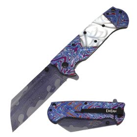 Day Zero Survival Cleaver Razor Spring Assisted Folding Pocket Knife – Multiple Handle Styles (Color: Etched White Pearl Handle)