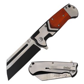 Day Zero Survival Cleaver Razor Spring Assisted Folding Pocket Knife – Multiple Handle Styles (Color: Wood Handle)