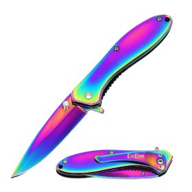 4" Closed Titanium All Metal Spring Assisted Pocket Knife - 3 Color Selection (Color: rainbow)