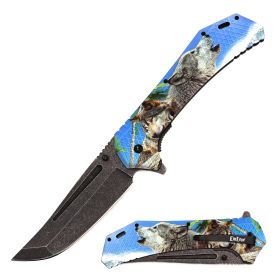 Day Zero Survival 12.25" Jumbo Spring Assisted Folding Pocket Knife – Multiple Graphic Designs (Design: Wildlife Wolf)