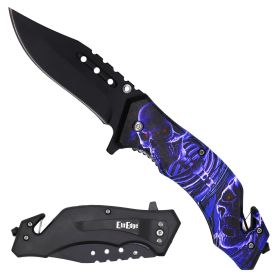 Day Zero Survival 8.25" Tactical Rescue Spring Assisted Folding Pocket Knife – Skull Series (Design: Skeleton Rescue)