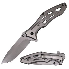 Day Zero Survival Spring Assisted Stainless Steel Folding Pocket Knife – Multiple Finish Options (Color: Gray)