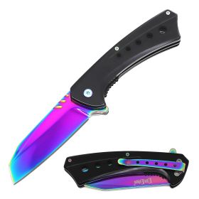 Day Zero Survival 8.25" Tactical Cleaver Razor Spring Assisted Folding Pocket Knife – Multiple Finishes (Color: rainbow)