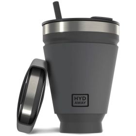 16 Oz Collapsible Tumbler with Lid & Straw (Color: Jet Black)