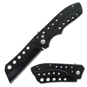 5.35" Closed Switchblade Automatic Metal Cleaver Blade Knife - 4 Color Selection (Color: Black)