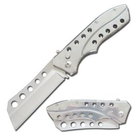5.35" Closed Switchblade Automatic Metal Cleaver Blade Knife - 4 Color Selection (Color: Silver)