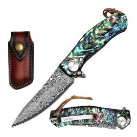 Ball Bearing Drop Point Damascus Blade Pocket Knife - 2 Color Selection (Color: Abalone)