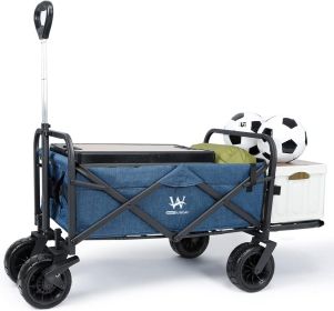 Whitsunday Folding Outdoor Wagon Cart – 8″ Fat Wheels with Brake & Tailgate (Color: Blue)