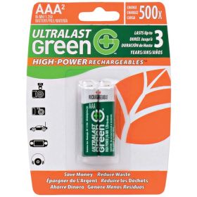 Ultralast ULGHP2AAA Green High-Power Rechargeable AAA NiMH Batteries – 1.2V 800mAh (Available in 2 Pack & 4 Pack) (Pack: 2)