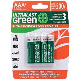 Ultralast ULGHP2AAA Green High-Power Rechargeable AAA NiMH Batteries – 1.2V 800mAh (Available in 2 Pack & 4 Pack) (Pack: 4)