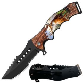 Day Zero Survival 8.5" CSGO-Inspired Spring Assisted Folding Pocket Knife – Multiple Wildlife & Patriotic Designs (Design: Huntsman Deer)