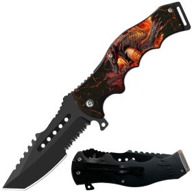 Day Zero Survival 8.5" CSGO-Inspired Spring Assisted Folding Pocket Knife – Multiple Wildlife & Patriotic Designs (Design: Flame Dragon)