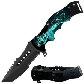 Day Zero Survival 8.5" CSGO-Inspired Spring Assisted Folding Pocket Knife – Multiple Wildlife & Patriotic Designs (Design: Howling Wolf)