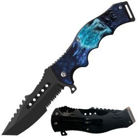 Day Zero Survival 8.5" CSGO-Inspired Spring Assisted Folding Pocket Knife – Multiple Wildlife & Patriotic Designs (Design: Snow Wolf)