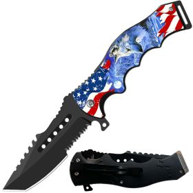 Day Zero Survival 8.5" CSGO-Inspired Spring Assisted Folding Pocket Knife – Multiple Wildlife & Patriotic Designs (Design: American Wolf)