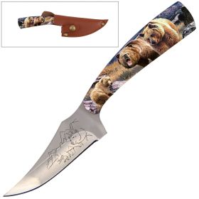 7" Full Tang Fixed Blade Knife - For Hunting, Skinning - Multiple Design Selection (Design: Bear 2)