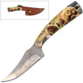 7" Full Tang Fixed Blade Knife - For Hunting, Skinning - Multiple Design Selection (Design: Bear 1)