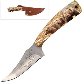 7" Full Tang Fixed Blade Knife - For Hunting, Skinning - Multiple Design Selection (Design: Bear 3)