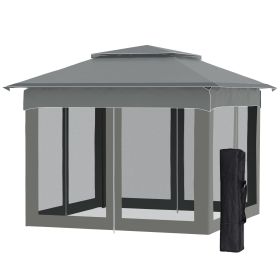 Outdoor Patio Pop Up Canopy Gazebo Shelter with Zipper Netting, Carry Bag (Color: Dark Gray, Size: 10.7' x 10.7' x 8.9')