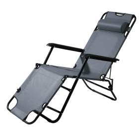 Portable Dual Purposes Extendable Folding Reclining Chair (Color: Gray)