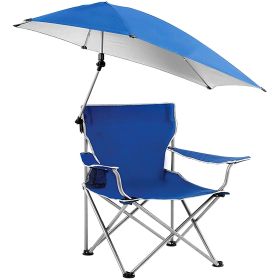 Foldable Beach Chair with Adjustable Canopy, Cup Holder, and Carry Bag (Color: Blue)