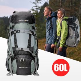 60L Outdoor Hiking Backpack with Internal Frame & Rain Cover (Color: Cyan)