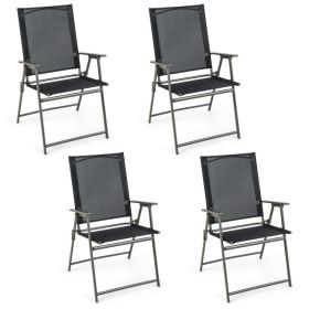 Set of 4 Folding Patio Chairs - Rustproof Metal Frame (Color: Black)